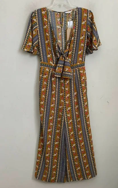 jumpsuit Blu Pepper Jumpsuit Mustard Multi Floral Tie Front Bare Belly Pockets eBay - the_early_bird_catch $29.95