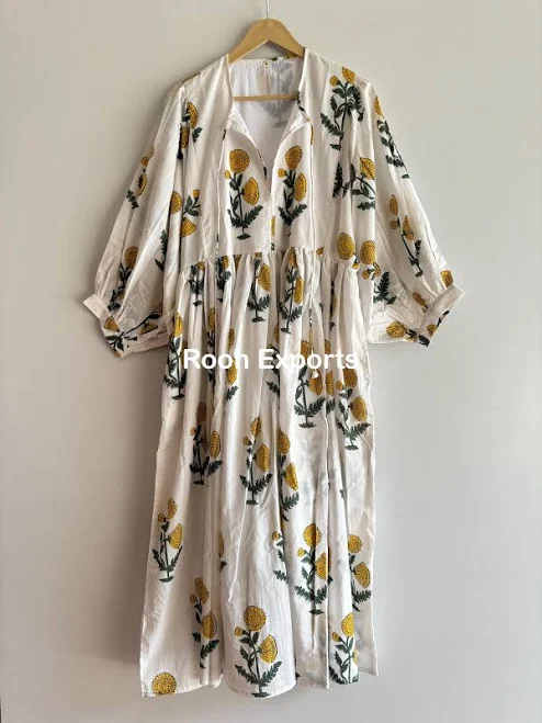 dress Bohemian Long Floral Hand Block Print Cotton Midi Dress Etsy - Seller $30.49