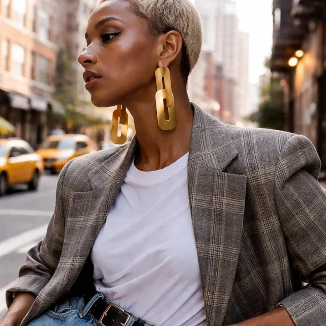 accessory Bold Gold Statement Earrings - Oversized Sculptural Drop Dangle Earrings - Lightweight Contemporary Jewelry for Everyday Elegance Etsy - LakaLuka $96.63