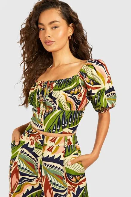 top Boohoo Bohemian Print Linen Look Crop boohoo USA $18