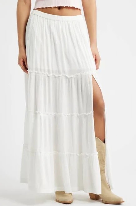 bottom BP. Tiered Linen Blend Crinkled Gauze Maxi Skirt in Ivory at Nordstrom, Size X-Large Nordstrom $59.5
