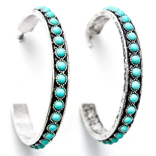 accessory Burnished Silver and Turquoise Hoop Earrings NRSWorld.com $21.99