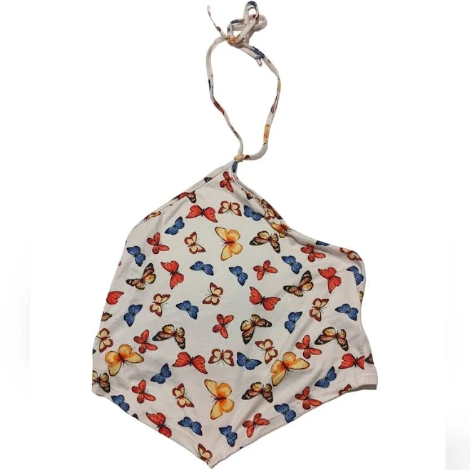 crop top Butterfly Print Halter Crop Tank Handkerchief Top Boho Festival Size eBay - cieloblue $14.99