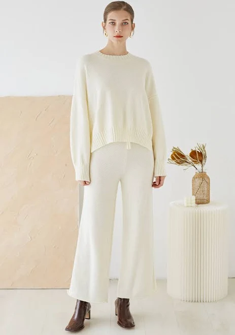 matching set Chicwish Waffle Knit Hi-Lo Sweater and Wide Leg Pants Set Chicwish $66.9