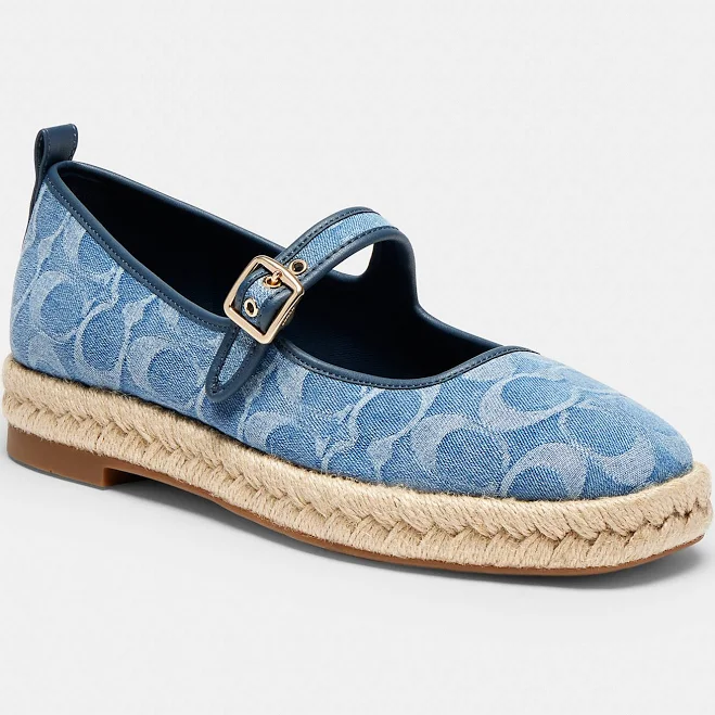 shoes Coach Mary Jane Espadrille in Signature Denim COACH Outlet $139