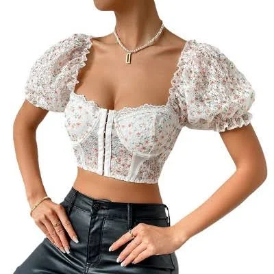 top Coolmee Women's Off Shoulder Puff Short Sleeve Crop Top Target $30.99