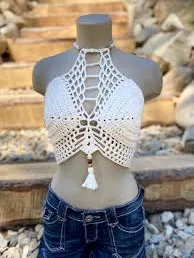top Crochet Halter Top CREAM - Festival top - Modern top - Hippie - Boho top - Sexy crop top - Summer wear - Bralette by AngelsChest Etsy $35