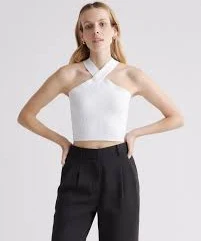 crop top Cropped Halter Ribbed Knit Tank Quince $34.9