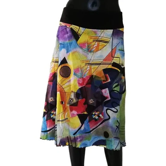 skirt D2D Wassily Kandinsky Abstract Print A-Line Patchwork Skirt Etsy - Dare2Dye $61.75