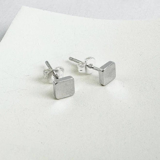 accessory Dainty Geometric Stud Earrings in Silver RusticGemJewelry $20