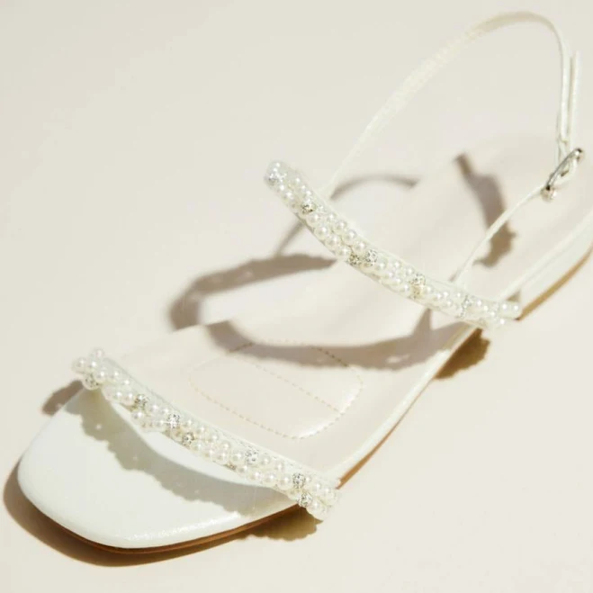 shoes DB Studio Pearl and Crystal Strap Flat Sandals David's Bridal $19.99