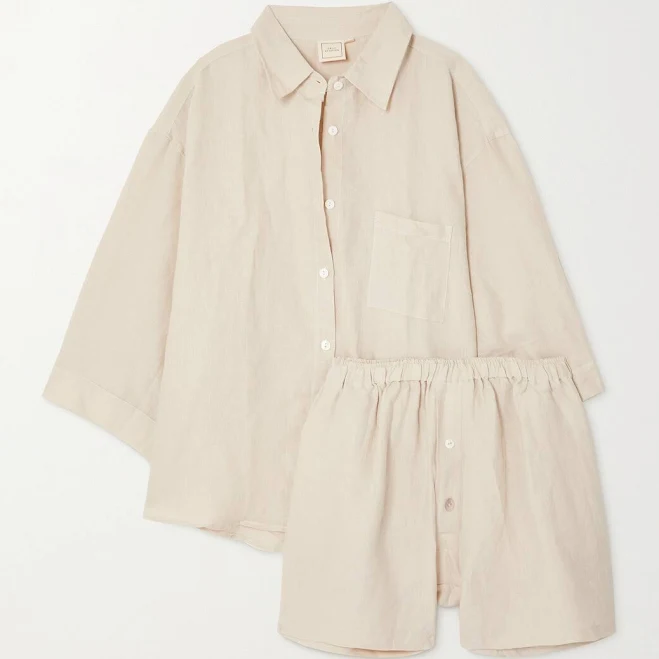 matching set Deiji Studios The 03 Washed-linen Shirt And Shorts Set Women NET-A-PORTER $290