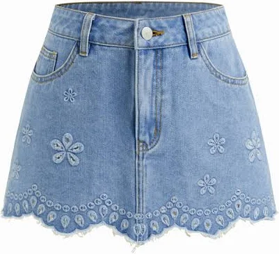 mini skirt Denim Mini Skirt with Floral Embroidery Cider $32.9