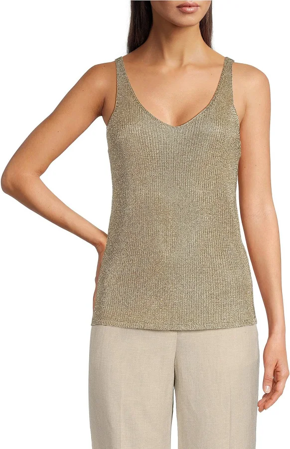 sleeveless top Donna Karan Women's Metallic-Knit Tank Top Dillard's $79