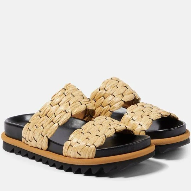 shoes Dries Van Noten Women's Woven And Raffia And Leather Slides - Natural - Flat sandals - 5 Lyst $588