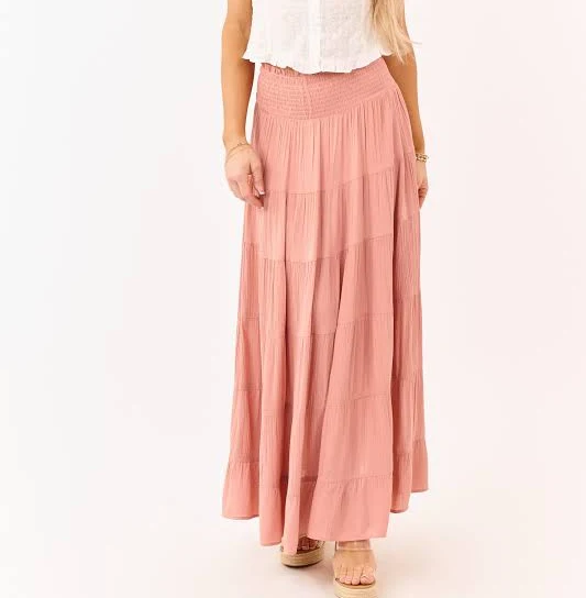 skirt Dusty Rose Smocked Waist Tiered Maxi Skirt Lime Lush $46.99