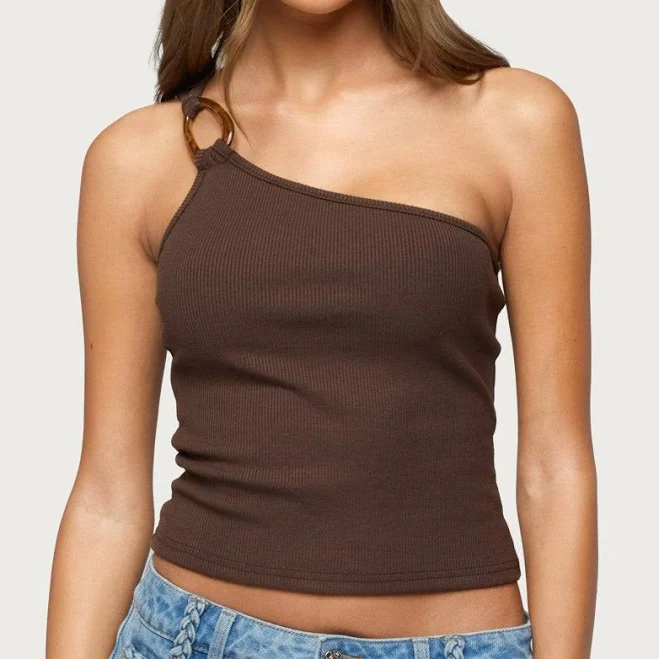 one shoulder top Edikted Women's Calista One-Shoulder Ribbed Top edikted $19