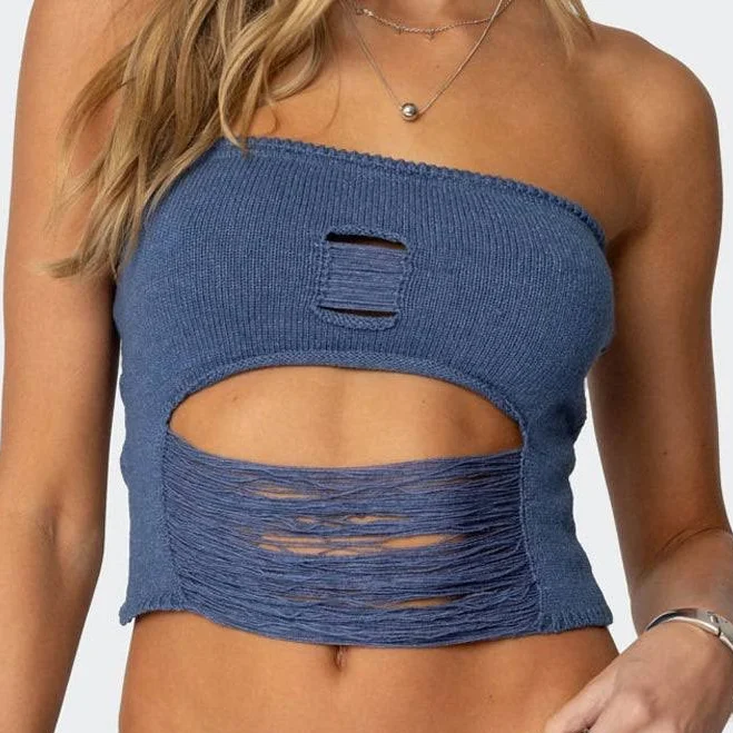 tube top Edikted Women's Laurier Distressed Knit Tube Top edikted $14.4