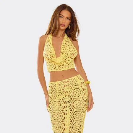 crop top Ego Women's Cowl Halterneck Crochet Crop Top EGO Shoes US $7