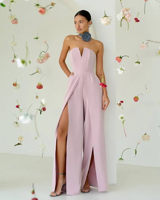 jumpsuit Elagia Women's Strapless V-Neck Crepe Jumpsuit Elagia $124.99