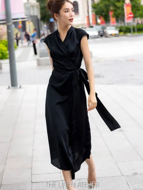 dress Elegant Silk Blend V-Neck Flowy Midi Dress Etsy - Seller $130.96
