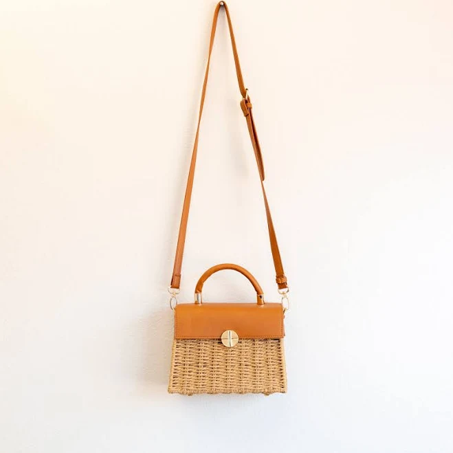 bag Elena Straw Woven Box Bag with Leather Flap Elena Handbags $45
