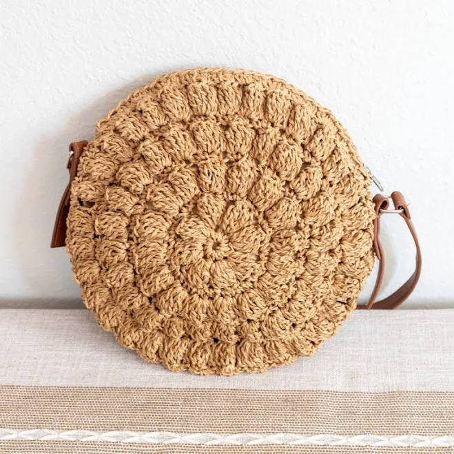 bag Elena Straw Woven Round Tote with Leather Strap Elena Handbags $42