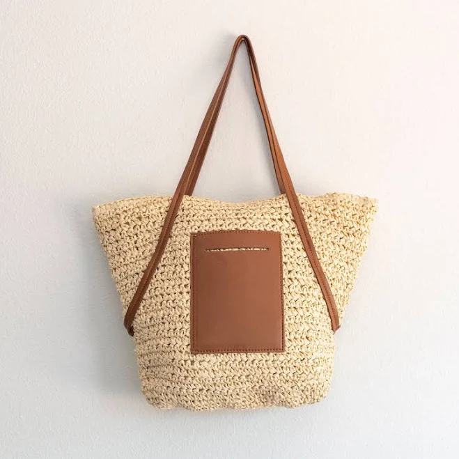 bag Elena Women's Large Woven Straw Tote with Leather Straps Elena Handbags $45