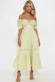 dress Ellsie Off Shoulder Midi Dress - Sage Fashion Nova $45.99