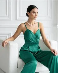 jumpsuit Emerald Green Elegant Satin Wide-Leg Formal Jumpsuit for Evening Events Etsy $94.5