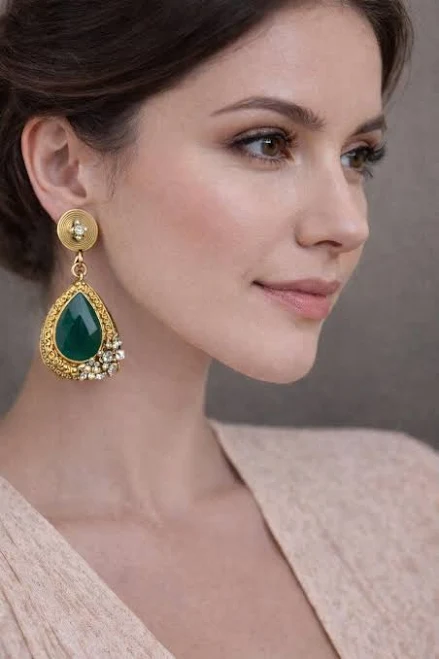accessory Emerald Teardrop Gold Crystal Earrings Etsy - Seller $45