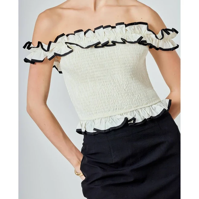 top Endless Rose Women's Marina Off the Shoulder Ruffle Smocked Top Macy's $59.5