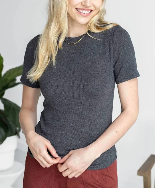 top Essential Ribbed Fitted Short Sleeve Tee Grace and Lace $20.99