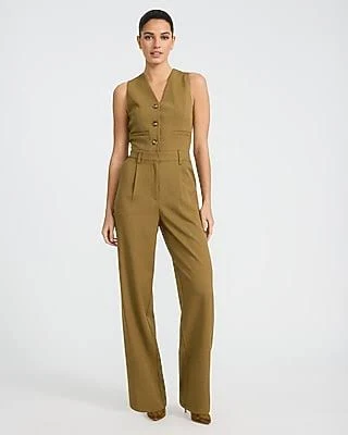 jumpsuit Express Women's Tailored V-Neck Sleeveless Wide Leg Palazzo Jumpsuit with Pockets Express $59