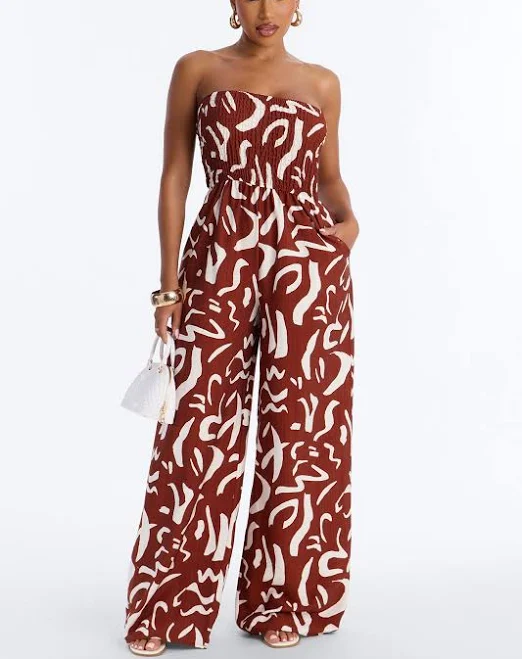 jumpsuit Fashion Nova Faye Strapless Abstract Wide Leg Jumpsuit Fashion Nova $35.99