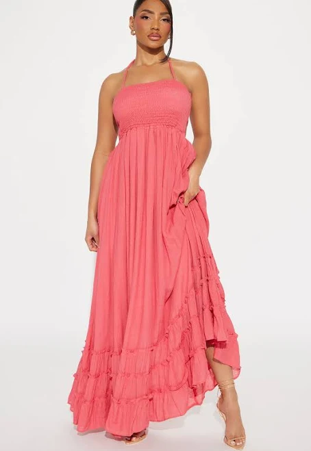 dress Fashion Nova Hayley Halter Backless Ruffle Gauze Maxi Dress Fashion Nova $27.99