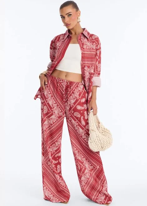 matching set Fashion Nova Linen Long Sleeve Button Up Shirt and Wide Leg Pant Set Fashion Nova $29.99