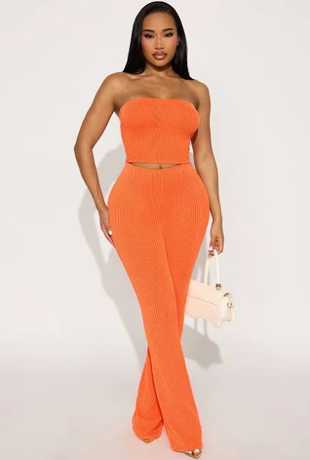 matching set Fashion Nova Reya Ribbed Cropped Tube Top Flare Pant Set Fashion Nova $20.99
