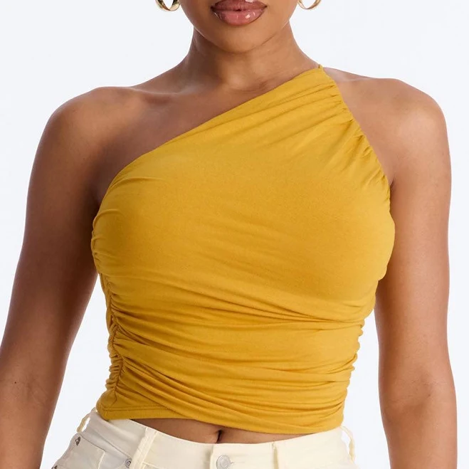 one shoulder top Fashion Nova Ruched Sleeveless One Shoulder Blouse Fashion Nova $17.99