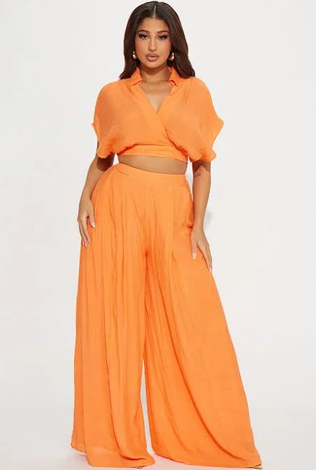 matching set Fashion Nova Short Sleeve Cropped Blouse Wide Leg Pant Set Fashion Nova $31.99