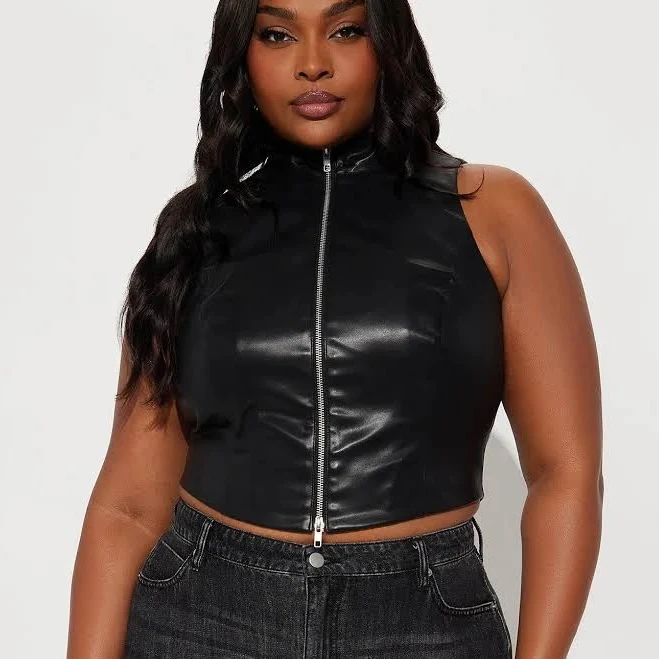 outerwear Fashion Nova Sleeveless Faux Leather Vest with Zipper AccessoryZ $10.66