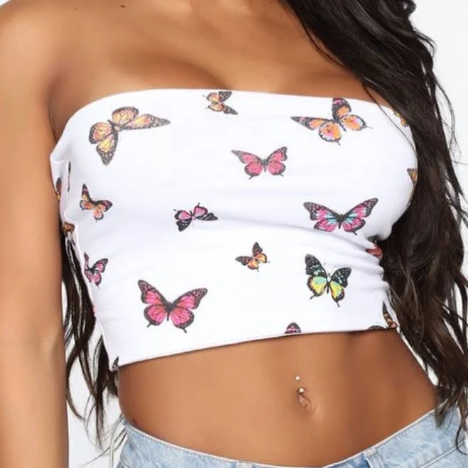 top Fashion Nova Tops | Fashion Nova Butterfly Tube Top | Color: White | Size: S | Alliebabexo's Closet Poshmark $25