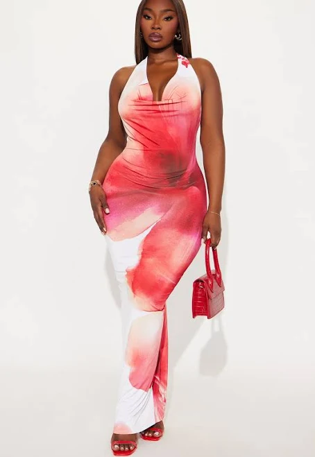 dress Fashion Nova Vanessa Floral Halter Cowl Neck Maxi Dress Fashion Nova $30.99