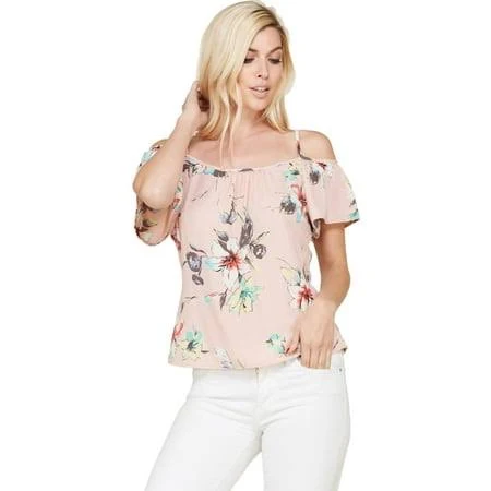 blouses Fashionoutfit Women's Floral Print Off Shoulder Casual Chiffon Blouse Top Walmart - FashionOutfit $16.99