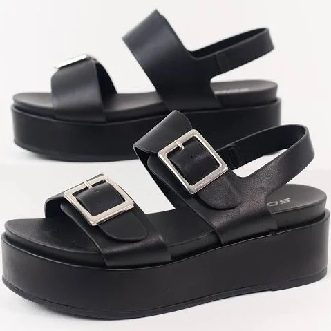 shoes Faux Leather Platform Sandals with Silver Buckle Lime Lush $42.99