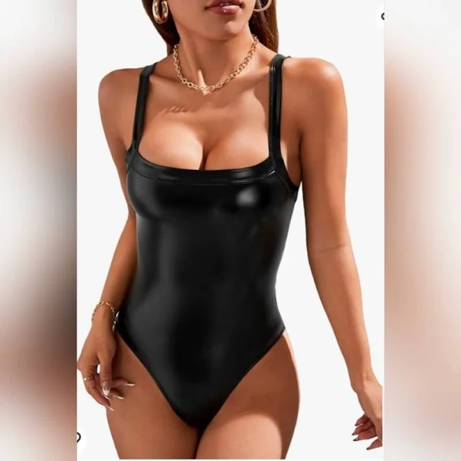 top Faux Leather Sleeveless Scoop Neck Bodysuit Poshmark $24