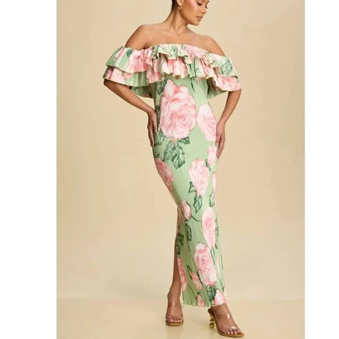 dress Floral Off-Shoulder Ruffle Maxi Dress Amanda Jean NYC $140