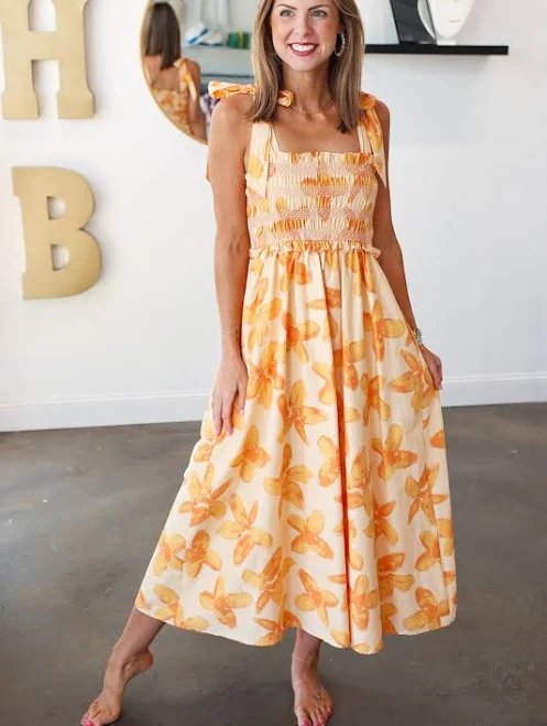 dress Floral Print Smocked Midi Dress Ivy House Boutique $110