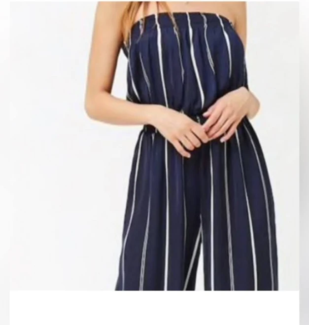 jumpsuit Forever 21 Pants & Jumpsuits | Forever 21 Navy & White Strapless Vertical-Stripe Jumpsuit | Color: Blue/White | Size: M | Krosa041's Closet Poshmark $25