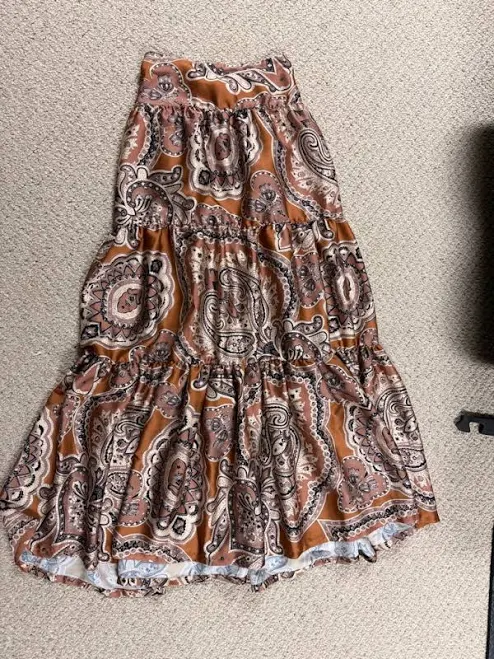 bottom Free People Skirts | Free People Rust Paisley Tiered Maxi Skirt | Color: Brown/Cream | Size: S | Pm-29335421's Closet Poshmark $30